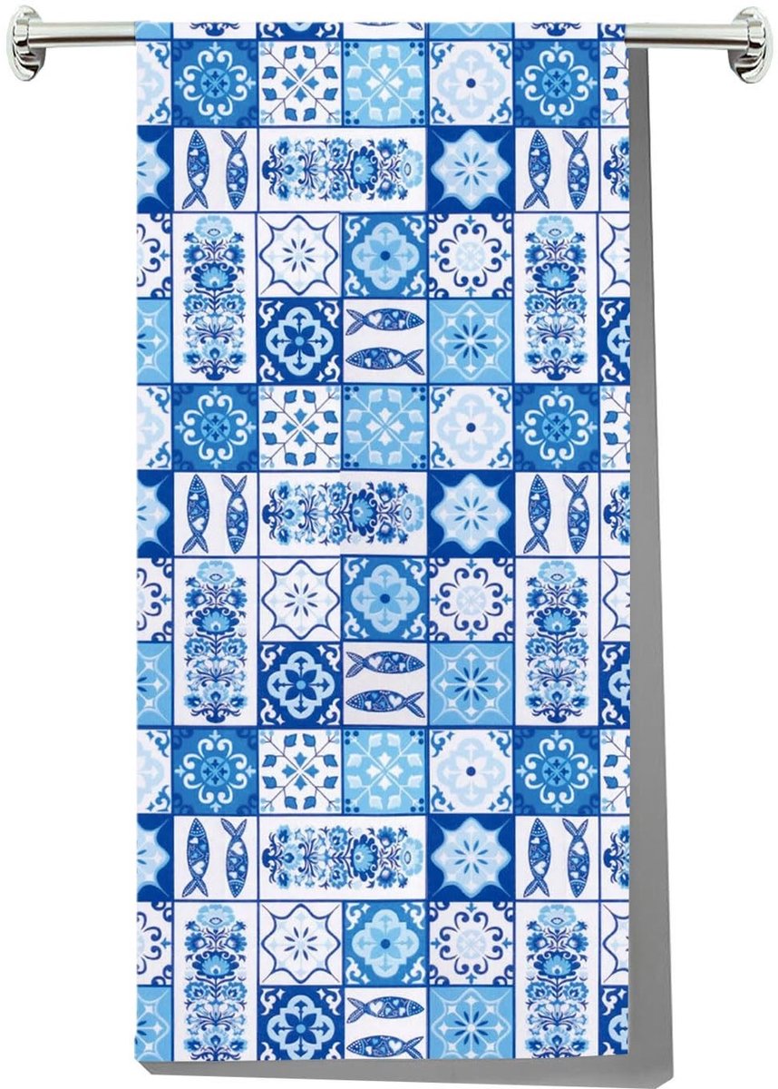 Omgoods - Portugese Keukenhanddoek met Blauw Tegelmotief