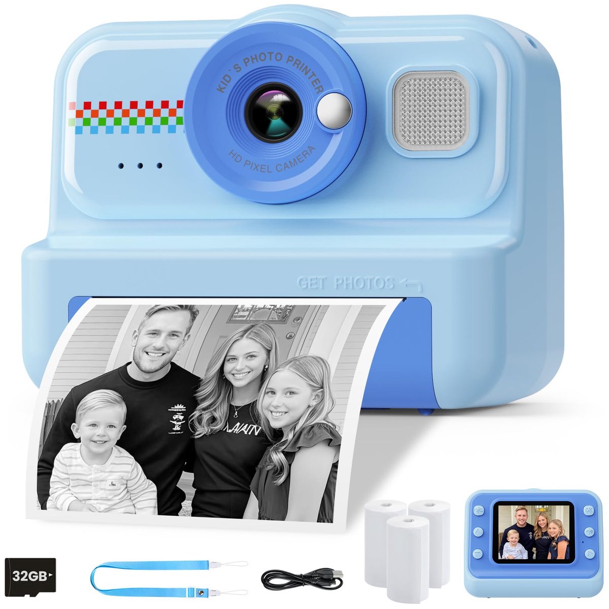 Omgoods - Instant Kinderfotocamera HD/1080P met 32G Kaart en Printpapier
