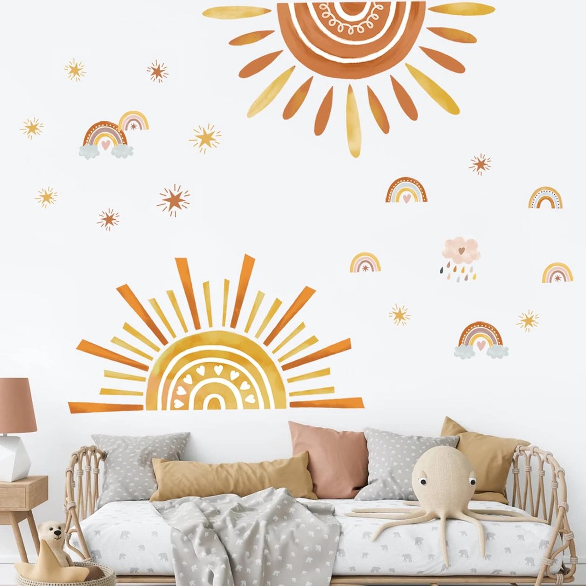 Muurstickers grote zon en wolken pellen en plakken muurkunst stickers voor baby kinderkamer kinderen slaapkamer woonkamer