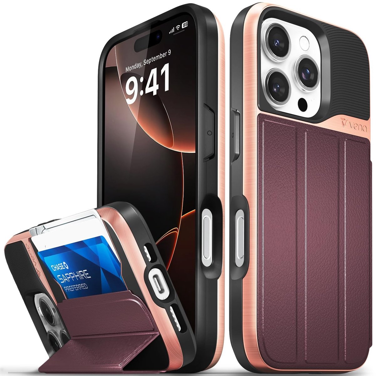 Omgoods - vCommute Wallet Case voor iPhone 16 Pro - Leer Flip Wallet met Standfunctie, Rood