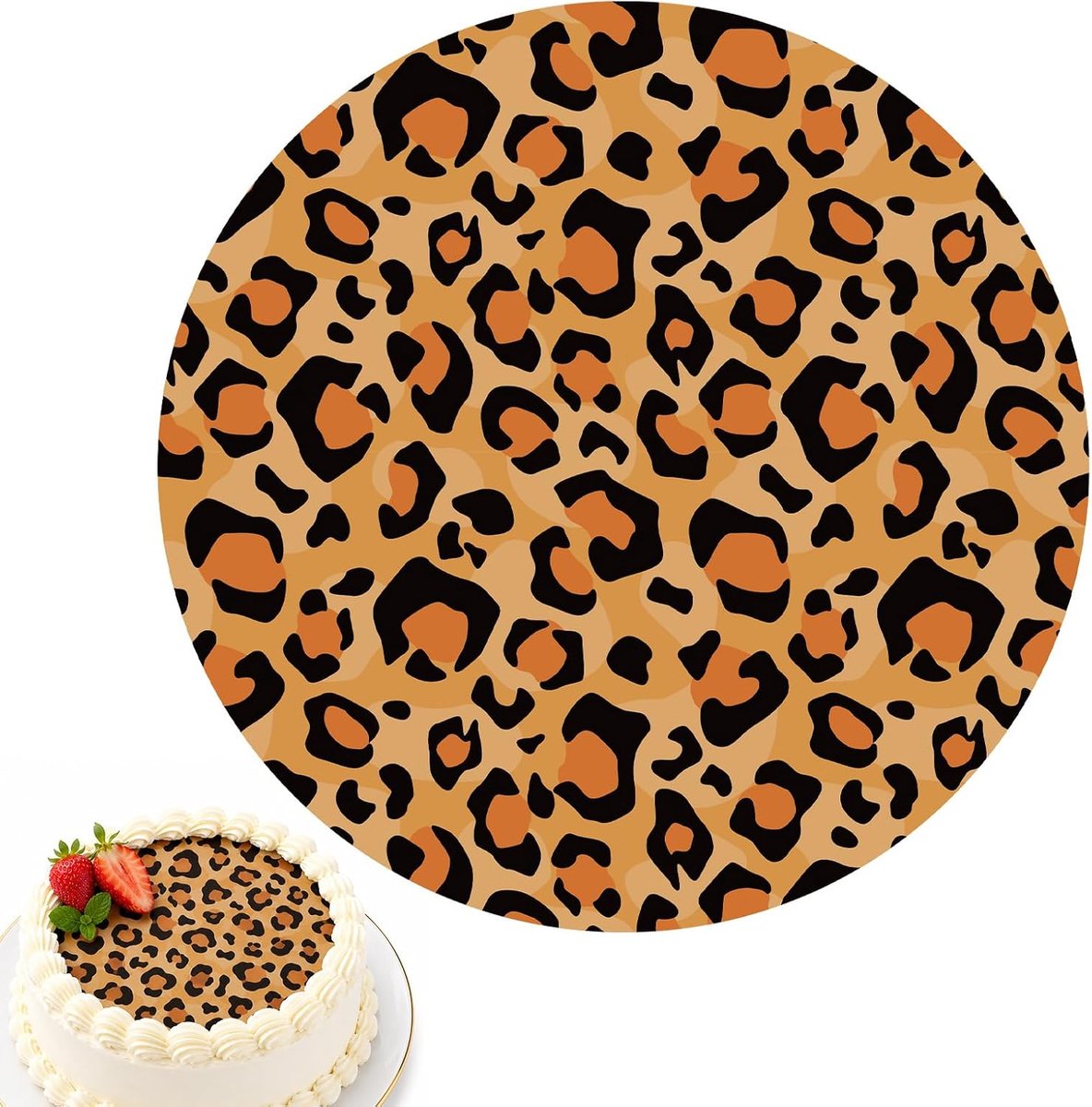 Eetbare Taarttopper met Luipaardprint, 14cm Voorgesneden Ronde Taartdecoratie Van Rijstpapier met Cheetahprint voor Taarten Van 14cm en Groter Perfect voor Verjaardagsfeestjes
