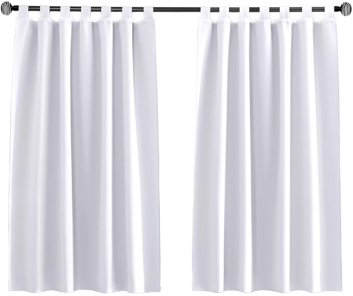 Omgoods - Korte Opaque Keukengordijn 120 x 120 cm - Wit met Lussen