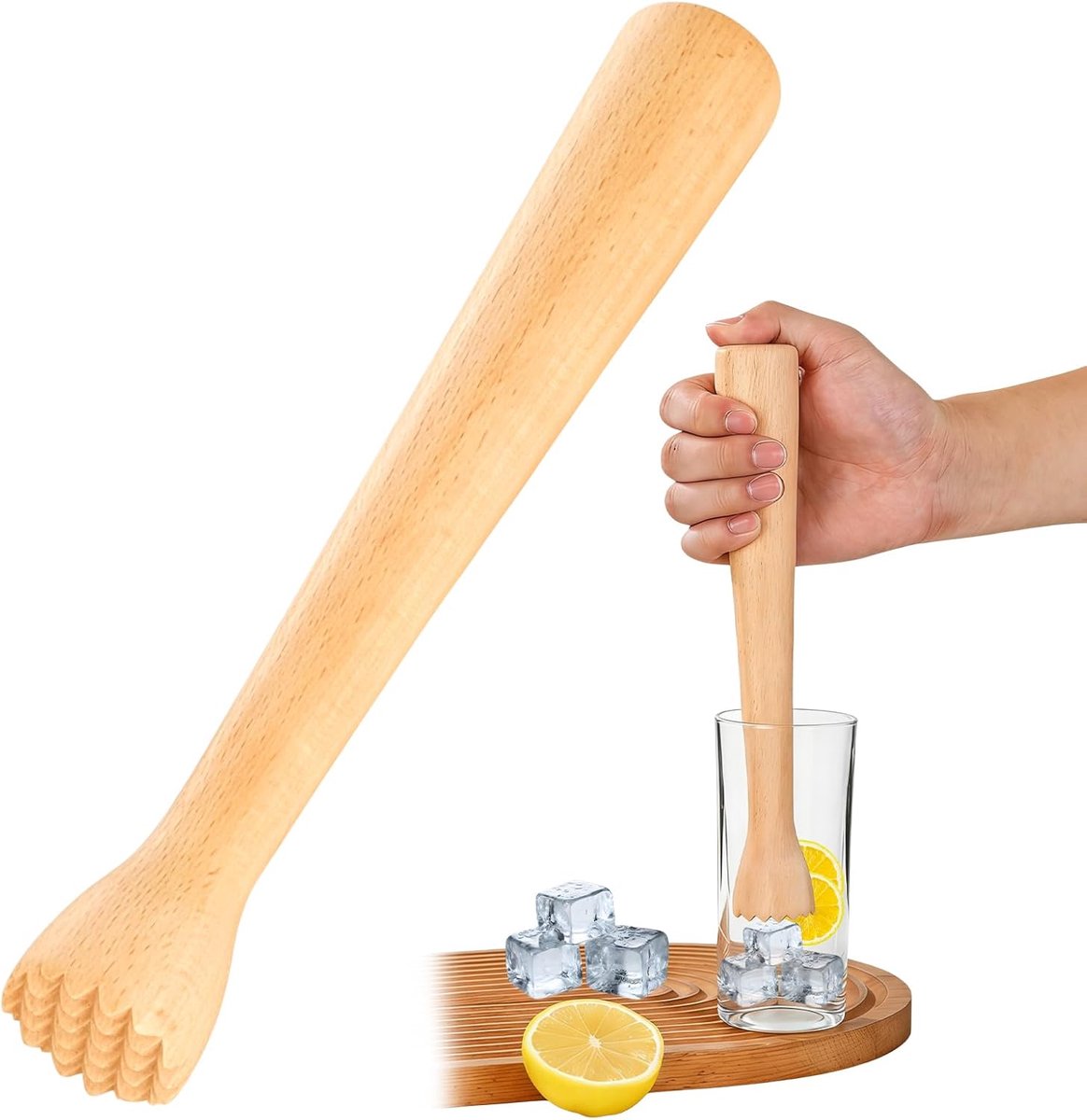 aardappelstamper 25 cm robuust voor kimchi en zuurkool | Handmatige passeermachine voor gefermenteerde producten en ijsblokjes. Stevig en veelzijdig in gebruik