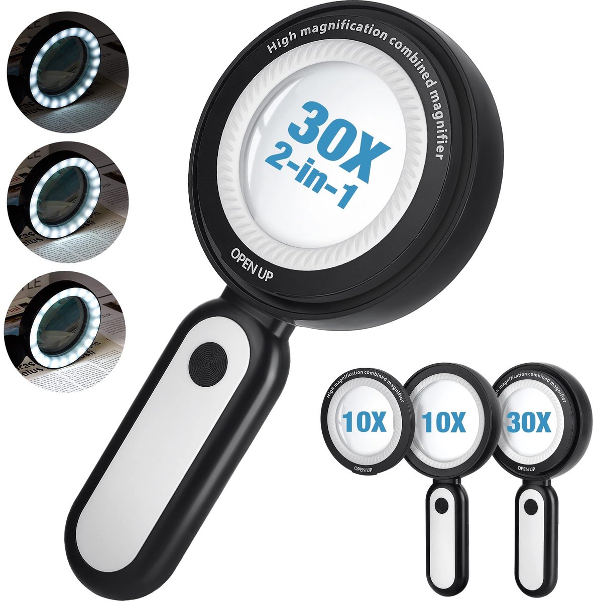 Omgoods - Reading Magnifier X30 X10 met 21 LED Verlichting - Handvergrootglas voor Lezen en Inspectie