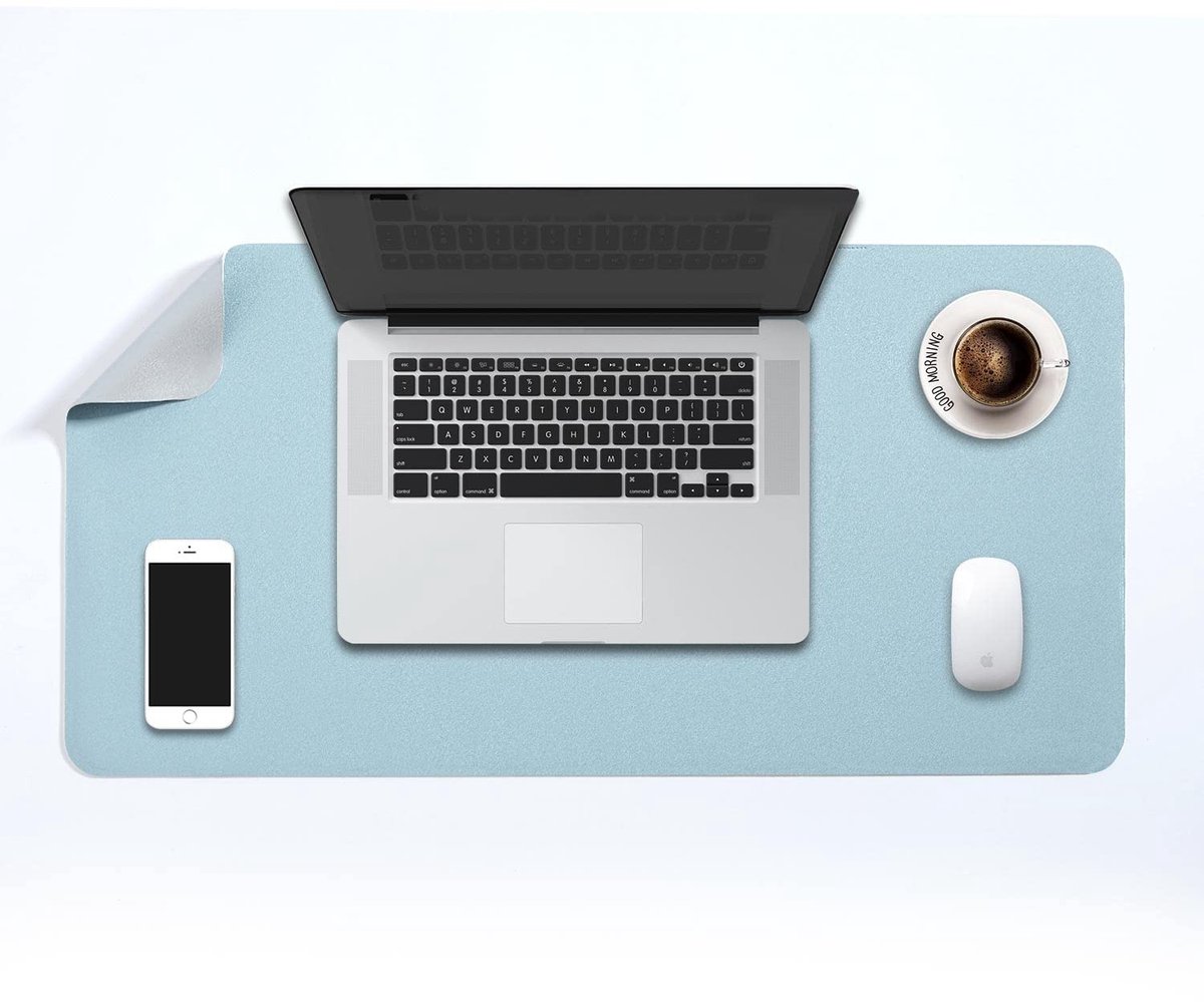 Omgoods - Bureau Onderlegger - Dual-Side PU Leren Desk Pad 70 x 35 cm in Lichtblauw/Zilver
