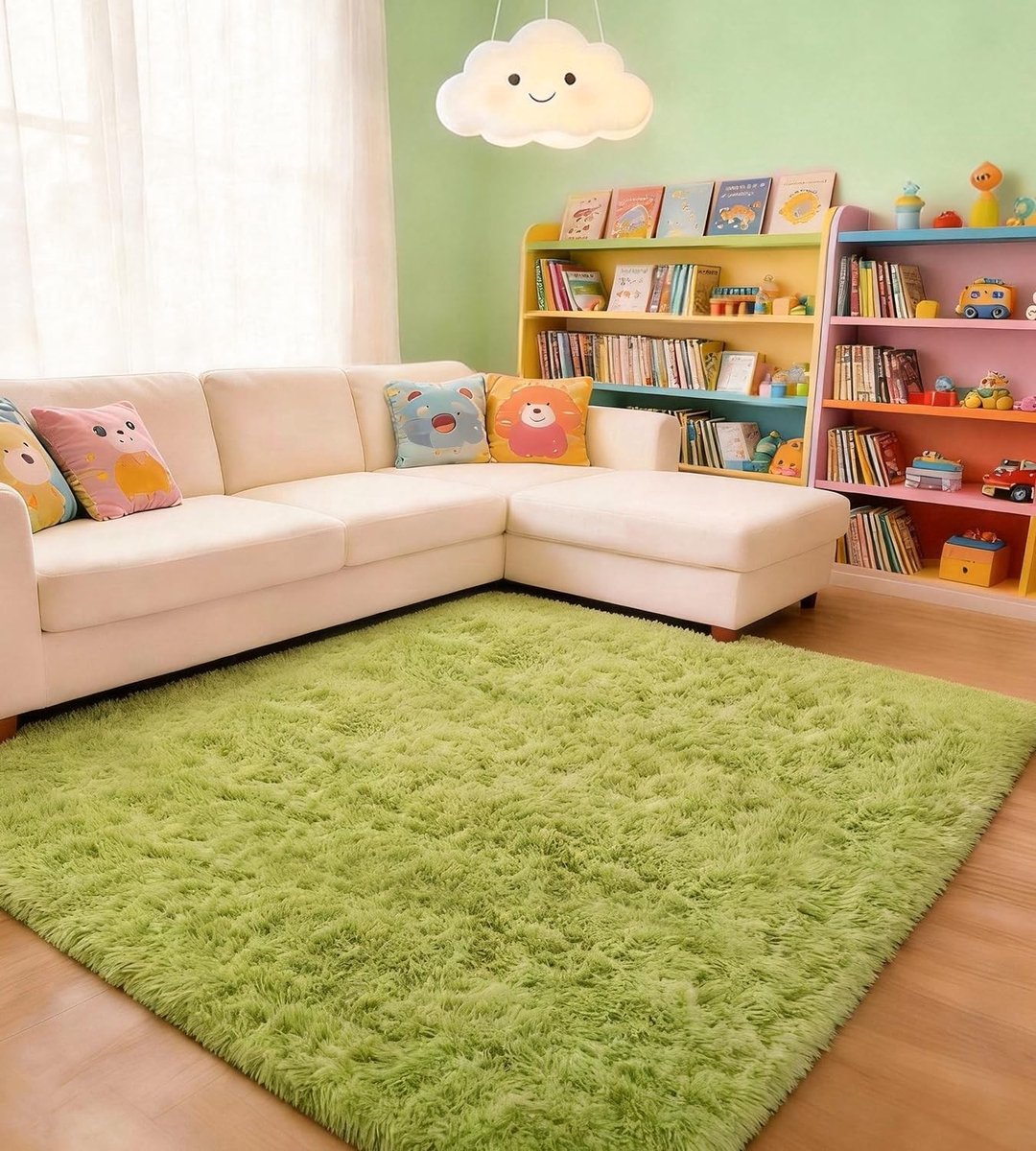 Omgoods - Woonkamer Tapijt - Groene Wasbare Fluffy 120 x 160 cm
