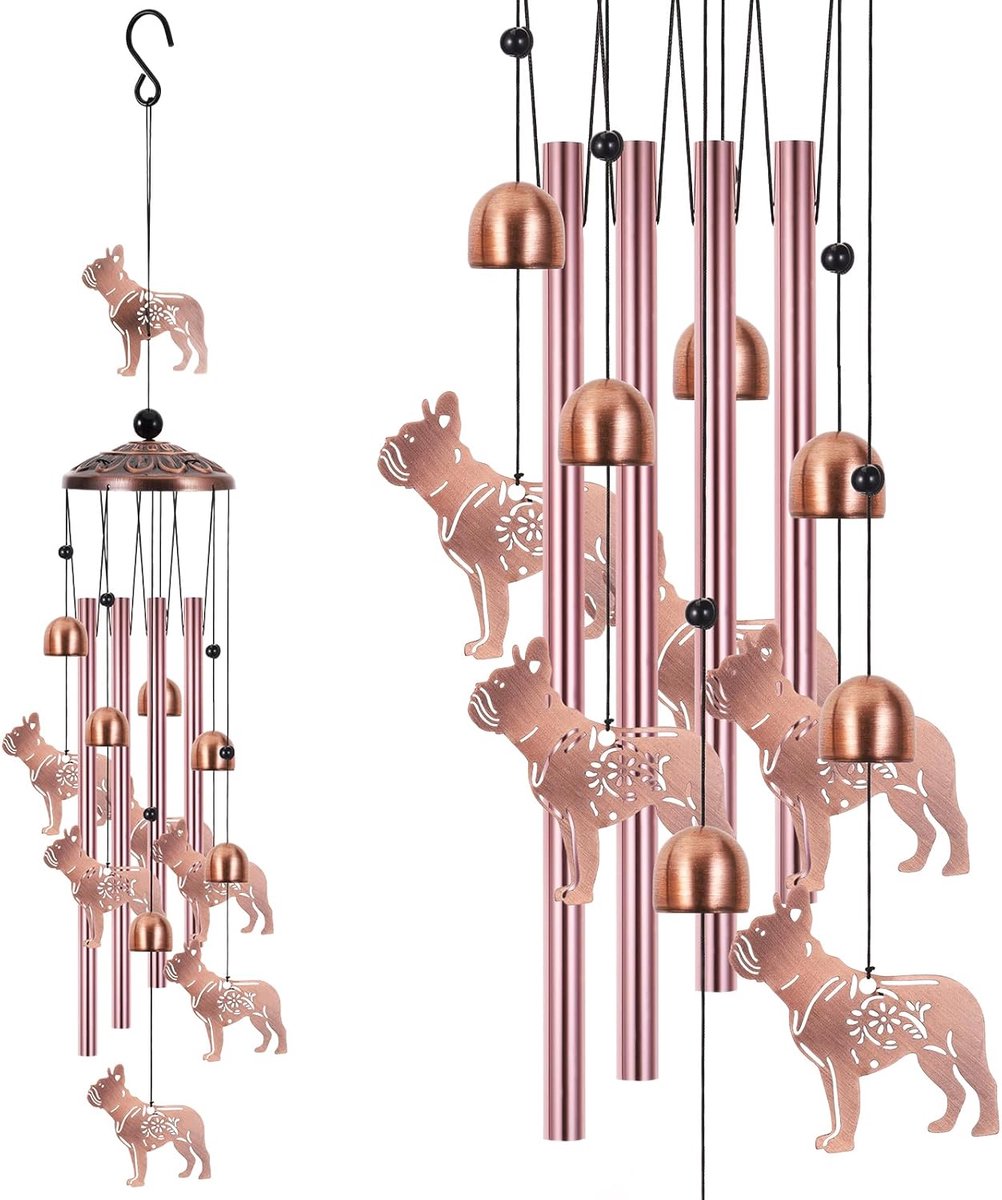 Bulldog Windspel van metaal voor buiten, 86 cm, tuindecoratie voor balkon en terras, decoratieve hond, windspel, cadeau voor hondenliefhebbers, mannen en vrouwen, Kerstmis en verjaardag