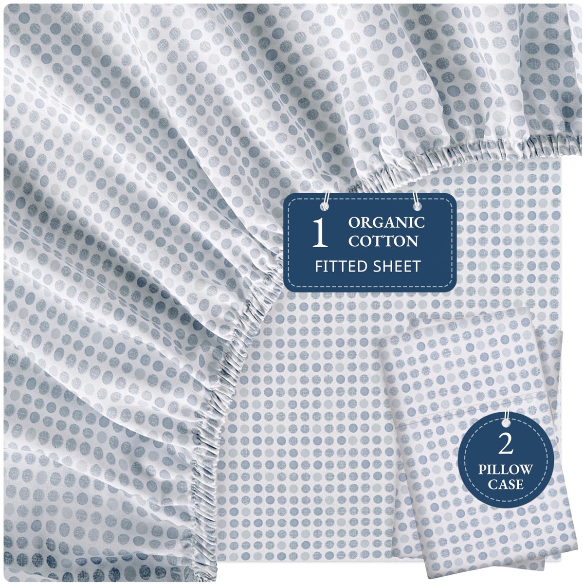 Omgoods - 100% Biologisch Katoenen Hoeslaken Set - Polka Dot, 3-delig voor Queen Size