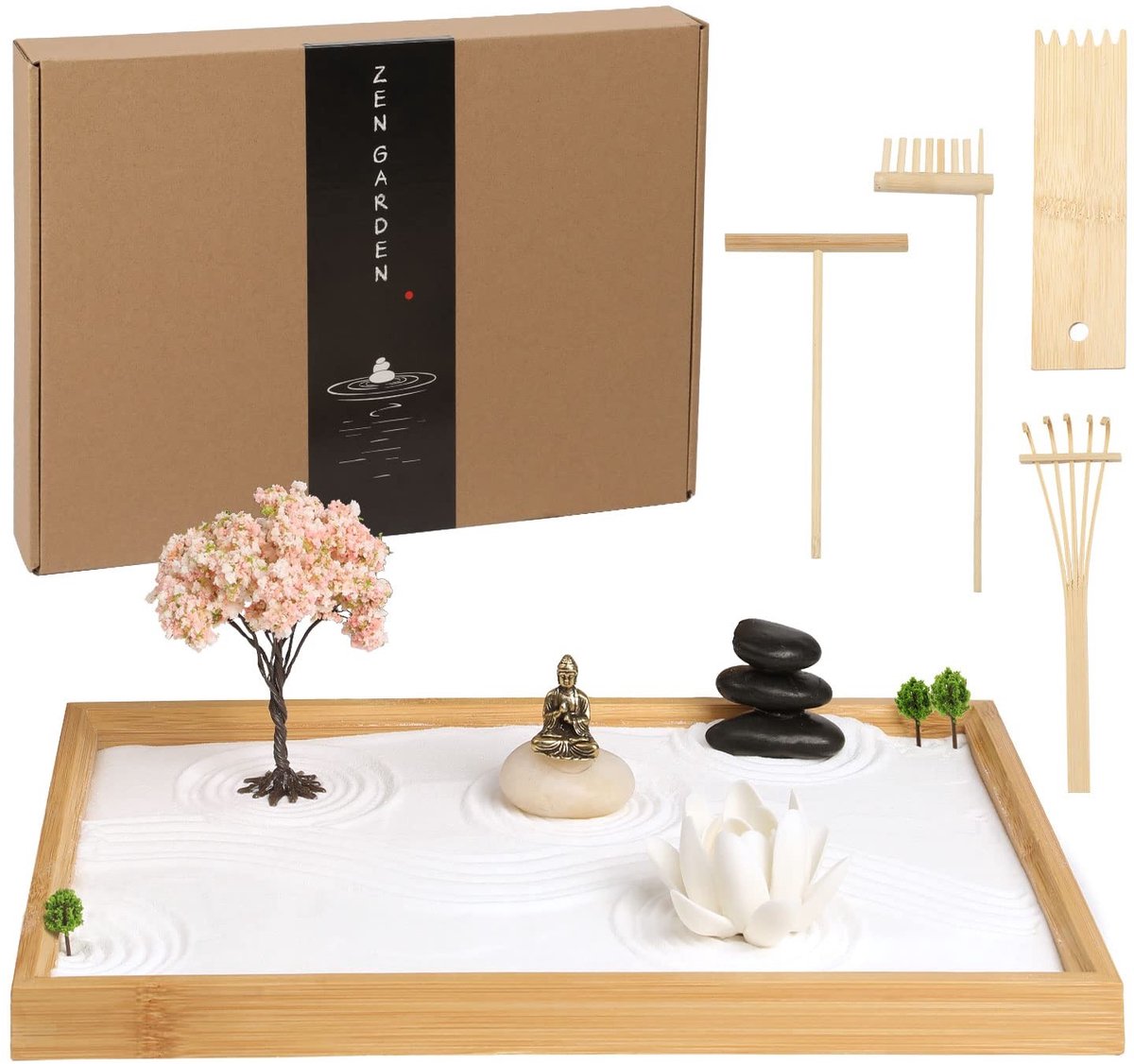 Omgoods - Zen Garden Set voor Bureau - Japanse Meditatie Decor met Buddha en Lotus