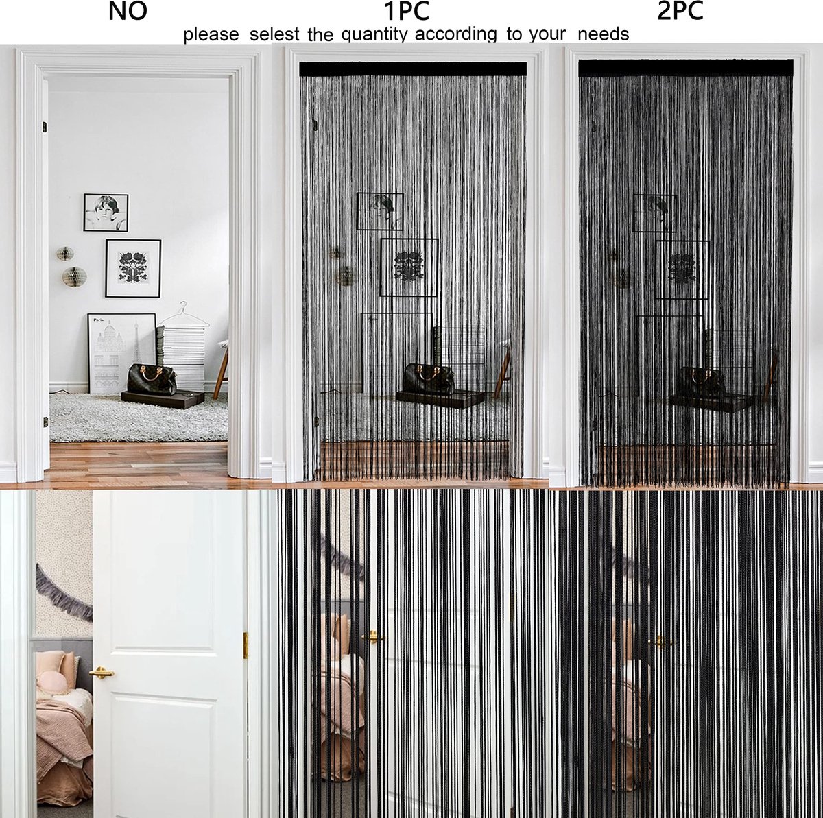Omgoods - String Deurgordijn - 90x200 cm Zwart Decoratie en Privacy