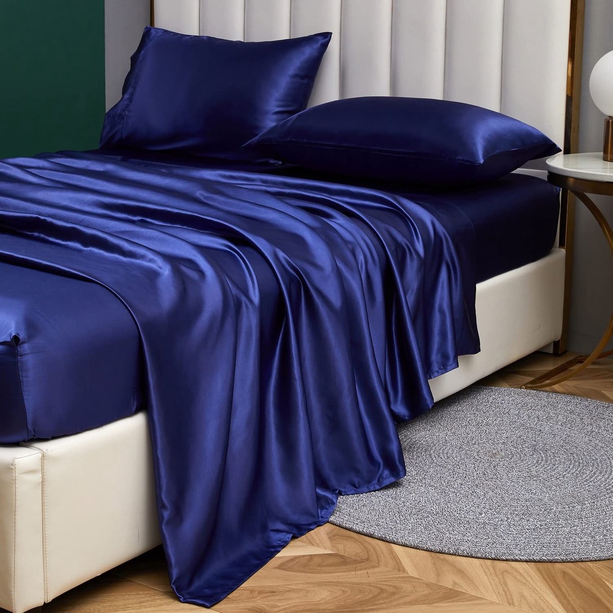 Omgoods - Satin Fitted Sheet 120 x 200 cm, Blauw met Zijde Glans, Geschikt voor Matrassen tot 30 cm Dik
