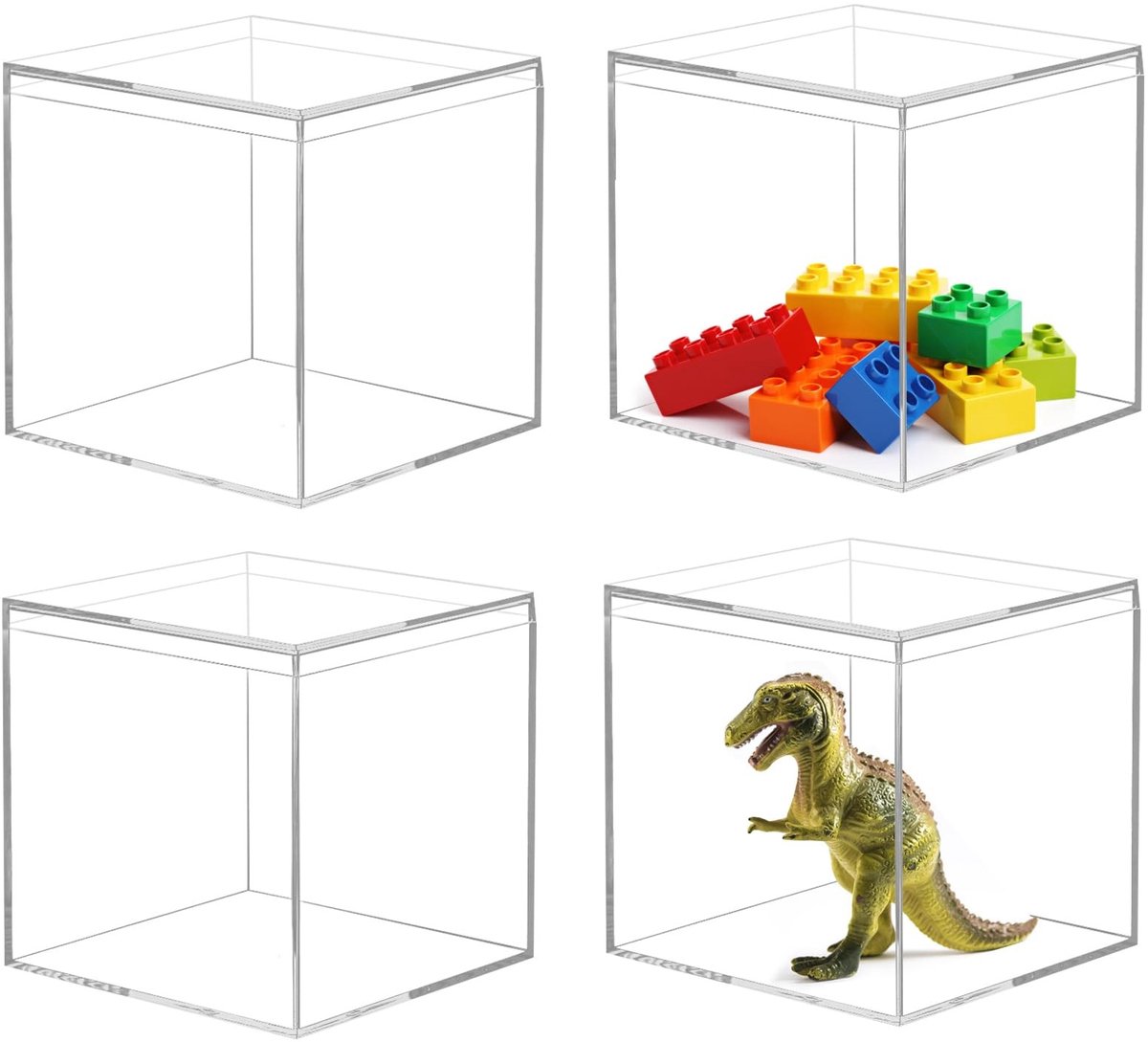 Omgoods - Set van 4 Transparante Acryl Opbergdozen met Deksel voor Sieraden en Accessoires