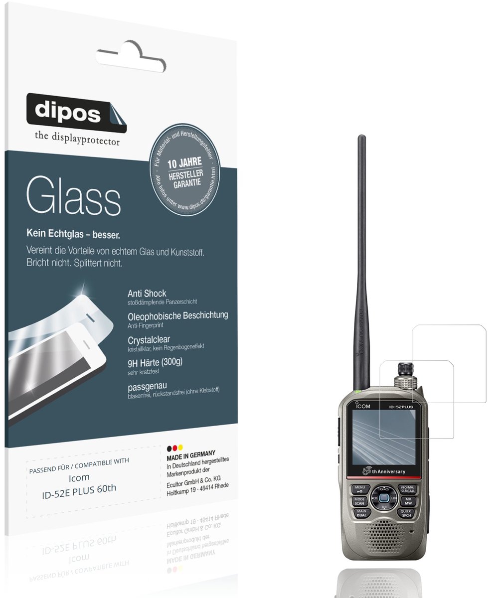 dipos – 2x Pantserfolie geschikt voor Icom ID-52E PLUS 60th | 9H Screenprotector
