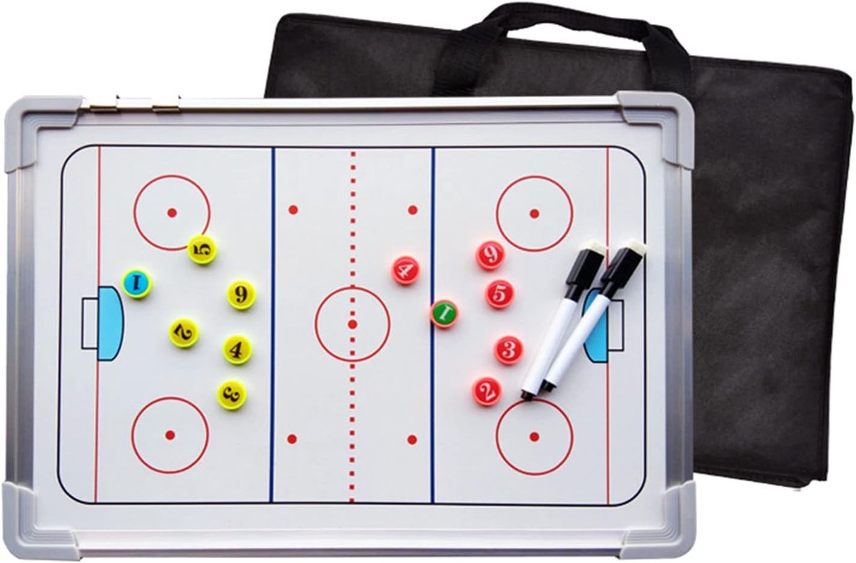Groot tactisch board voor ijshockey, waterdicht dubbelzijdig volledig halfveld/courtcoachingbord met magnetische atletenspeler en pucks, magnetische droogwismarker met gum, opbergtas