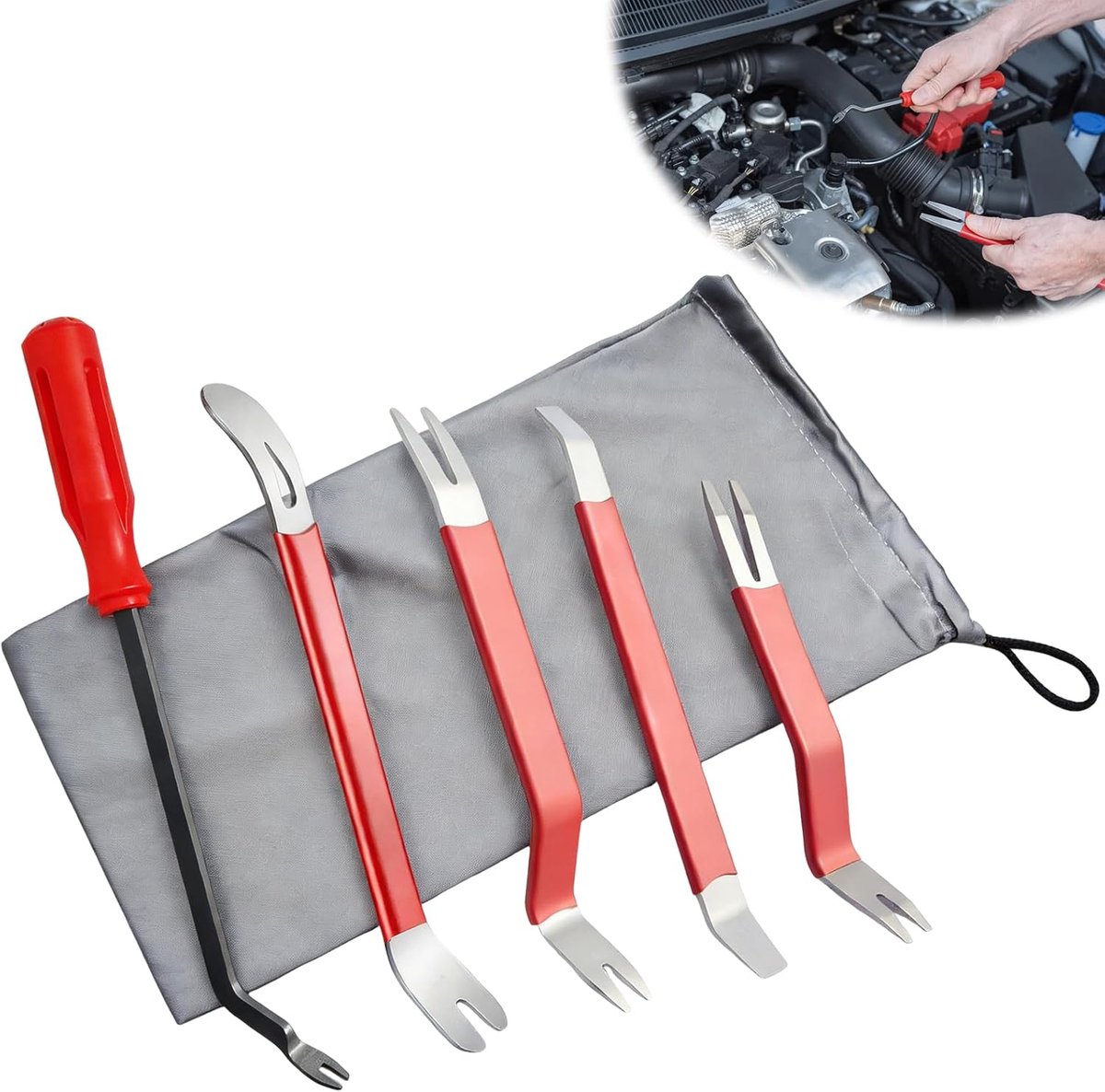 5 stuks demontagegereedschap autoset met grijze opbergtas, hoogwaardig hefboom-gereedschap, autocarrosseriegereedschap voor auto, deurbekleding, binnenbekleding, dashboard, audio demontagegereedschap