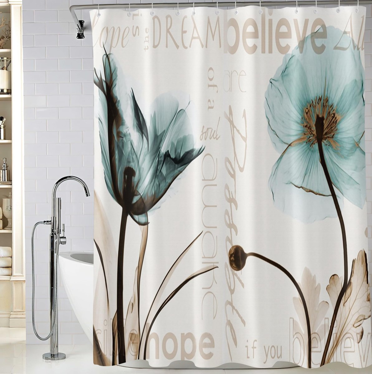 Omgoods - Douchgordijn met Bloemenpatroon 180 x 200 cm