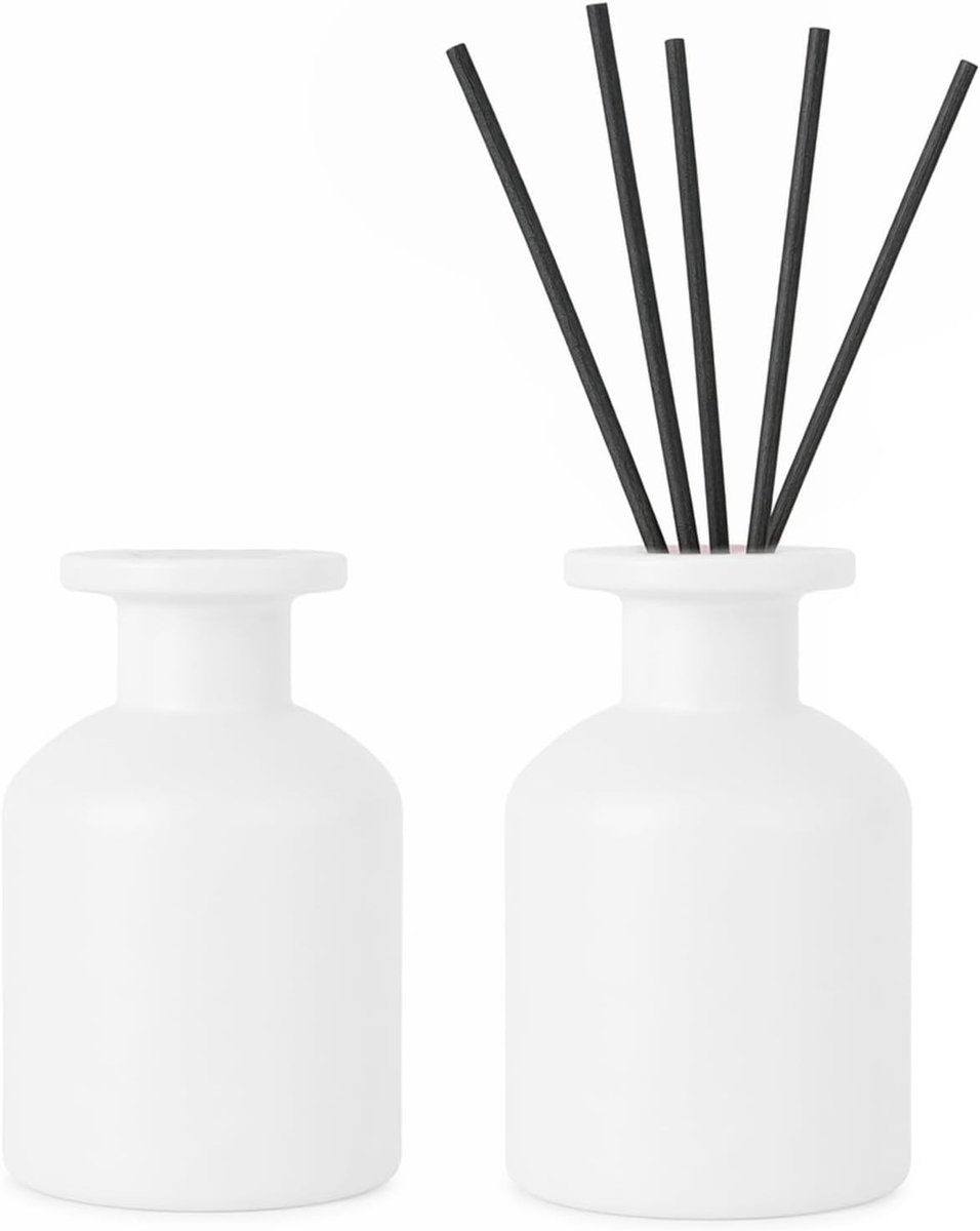 2 lege glazen diffuserflessen, inhoud 150 ml, huisdecoratie, diffuser potten voor huisgeur, etherische oliën, aromatherapie, parfum, badkamer (wit)
