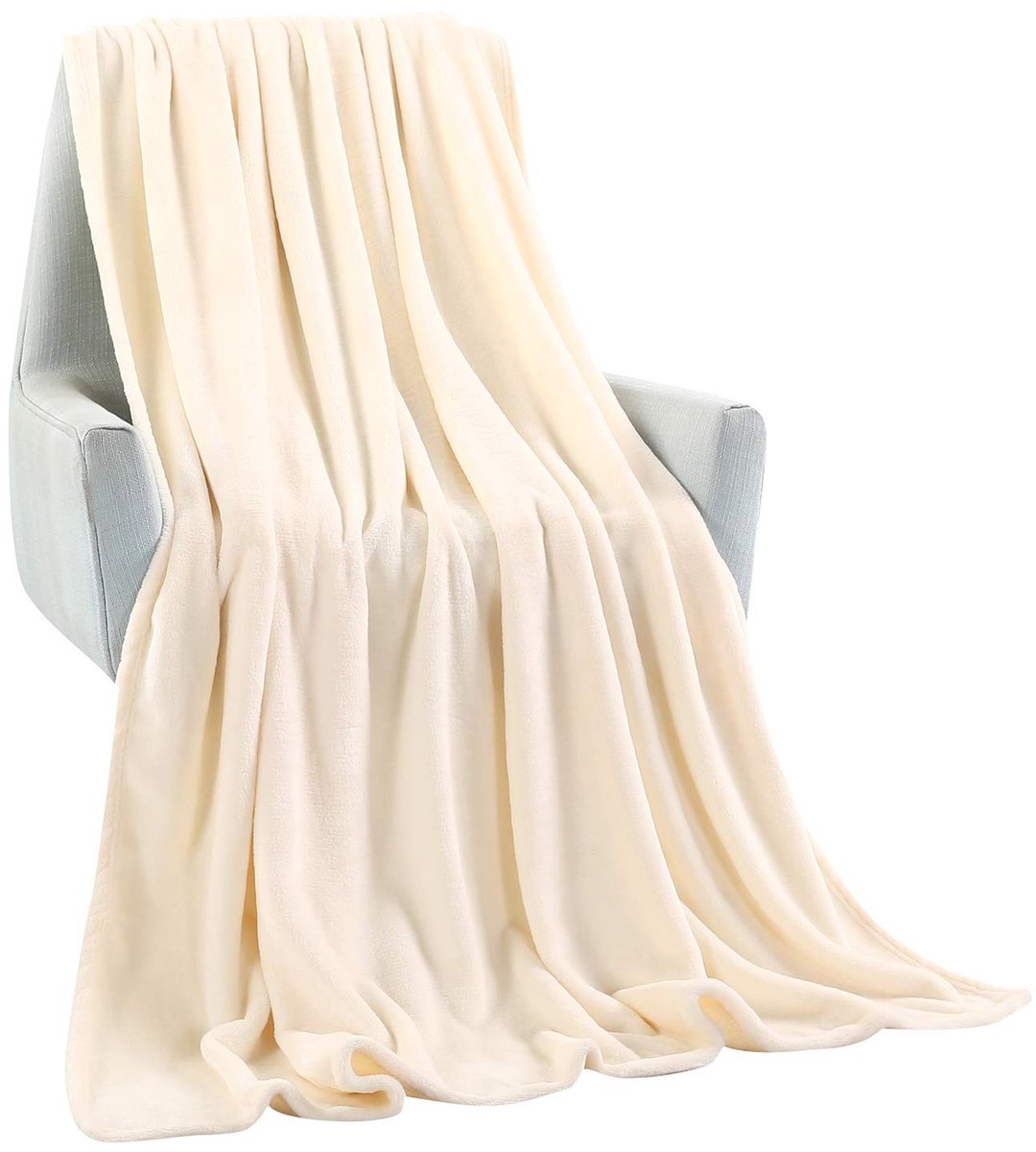 Omgoods - Velvet Fleece Dekentje - Crème Wit 130 x 180 cm - Zachte Microfiber Throw voor Sofa en Bed