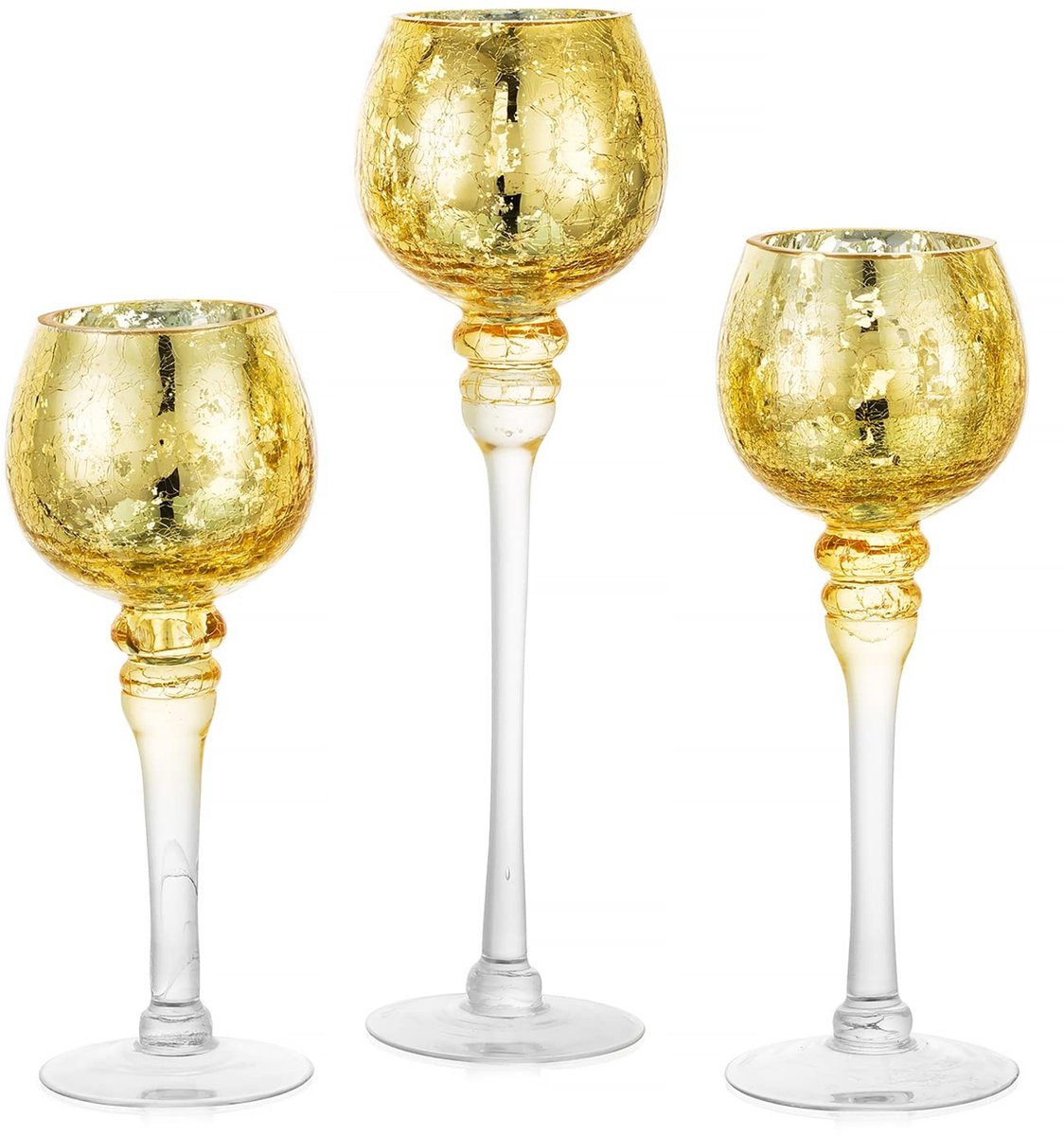 Omgoods - Teelichthouder Set van 3 - Glazen Theelichthouder in Goud voor Tafel Decoratie