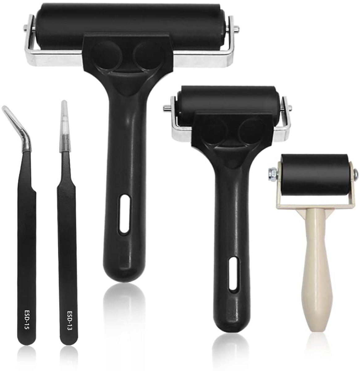 Omgoods - 3-delig Rubber Rollen Set met Pincetten voor Stempelen en Knutselen