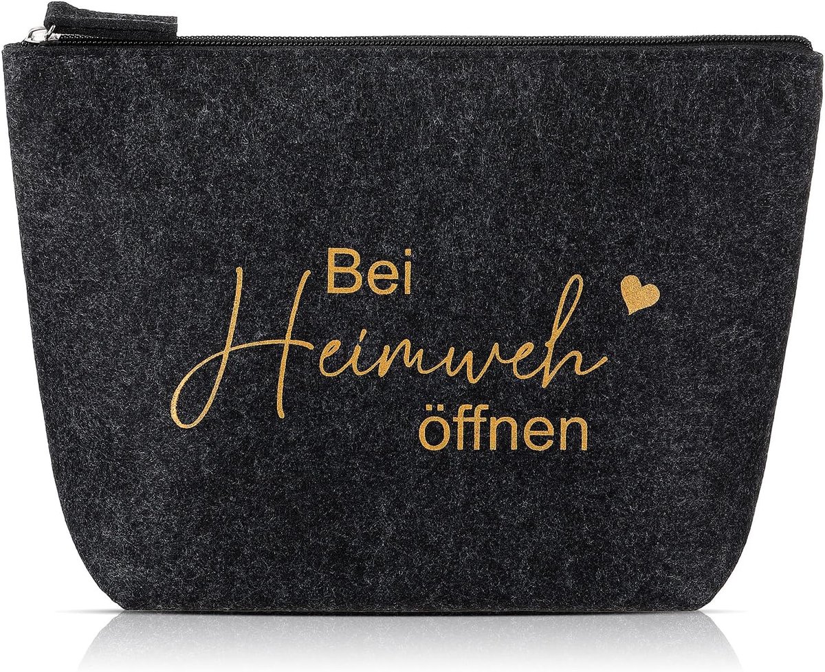 Cadeau Tegen Heimwee Vilt Cosmetische Tas Cadeau Afscheidscadeau Tas Als Cadeau-Idee Voor Verhuizen, Semester in Het Buitenland Of au Pair Voor Reizigers(Vilt,Donkergrijs)
