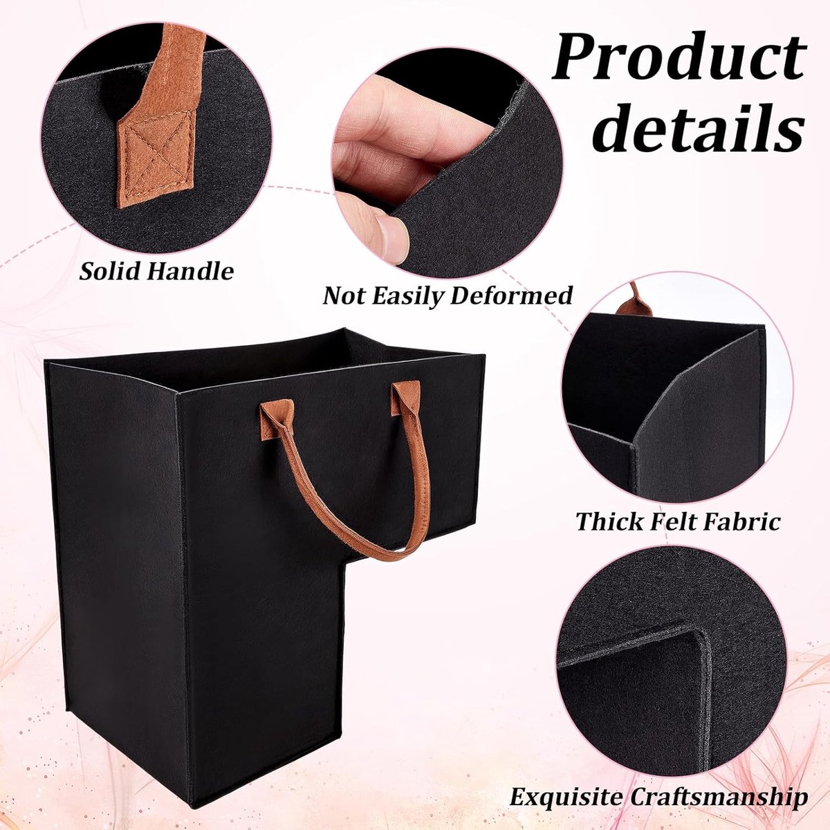 3 stuks trapopbergbakken, L-vormige opvouwbare staporganizer met vilten handvat, 42,5 x 42,5 x 24,5 cm trapmand voor boek, kleding, computers (zwart)