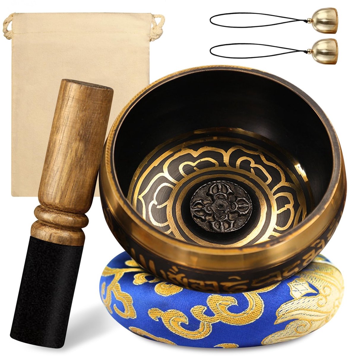 Omgoods - Tibetaanse Singing Bowls Set - Mini 8cm Meditatie Kom met Houten Hamer