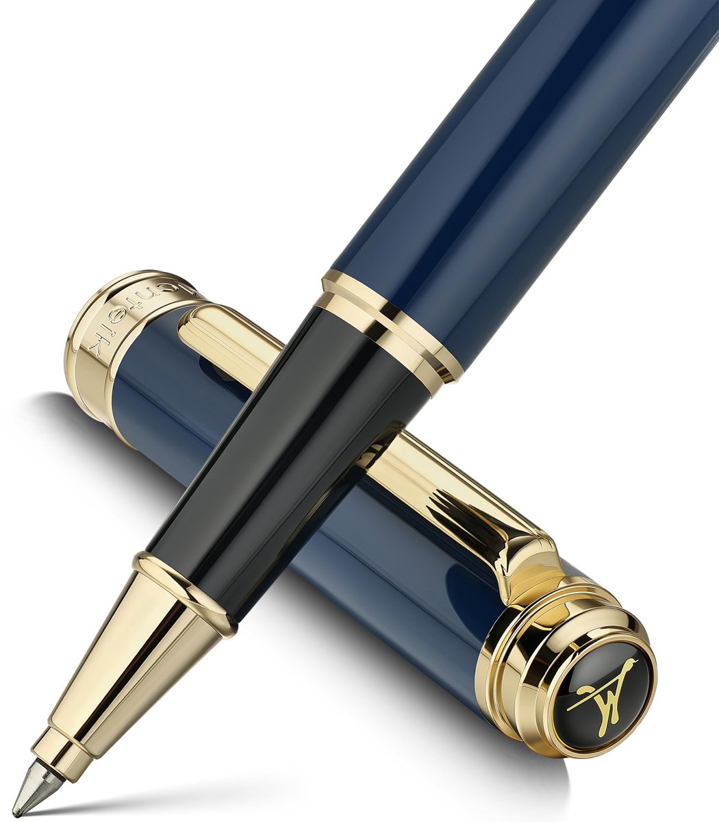 Omgoods - Luxe Rollerbal Pen met Blauw Lakkleur en 24K Gouden Afwerking