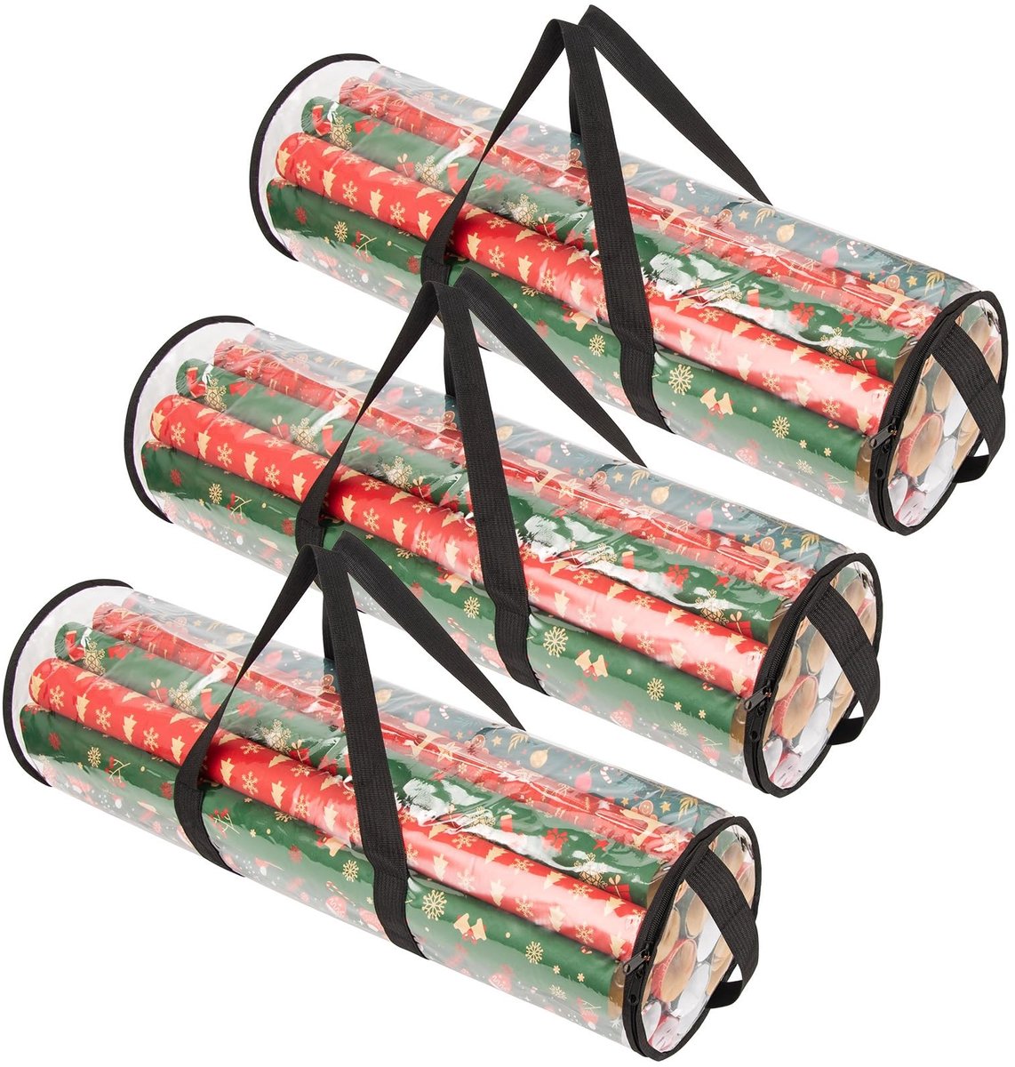 Omgoods - 3-Pack Doorzichtige PVC Kerstcilinder Inpakpapier Opbergtas Organizer