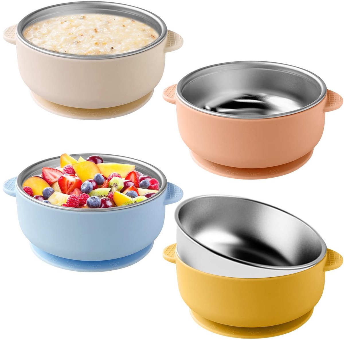 Omgoods - Set van 4 Babykommen met Zuignap - Veilig en Handig
