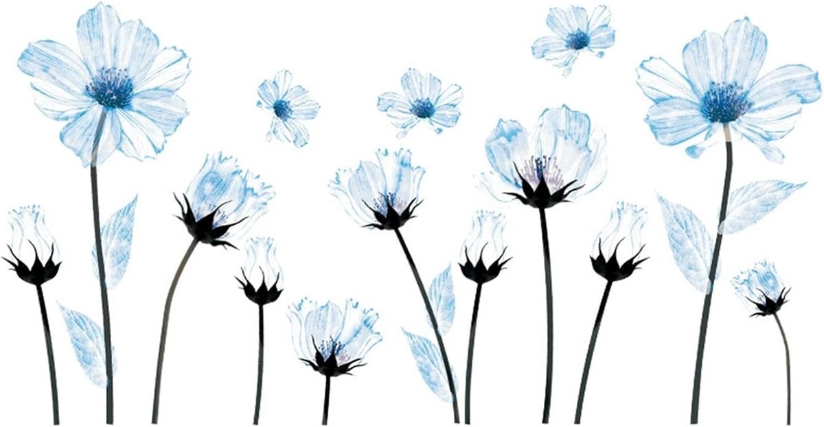 Muurstickers Muurstickers Blauwe Bloemen Inkt Schilderij Stijl Kunst Zelfklevende Muurstickers Wanddecoratie Slaapkamer Woonkamer Nachtkastje Meubels