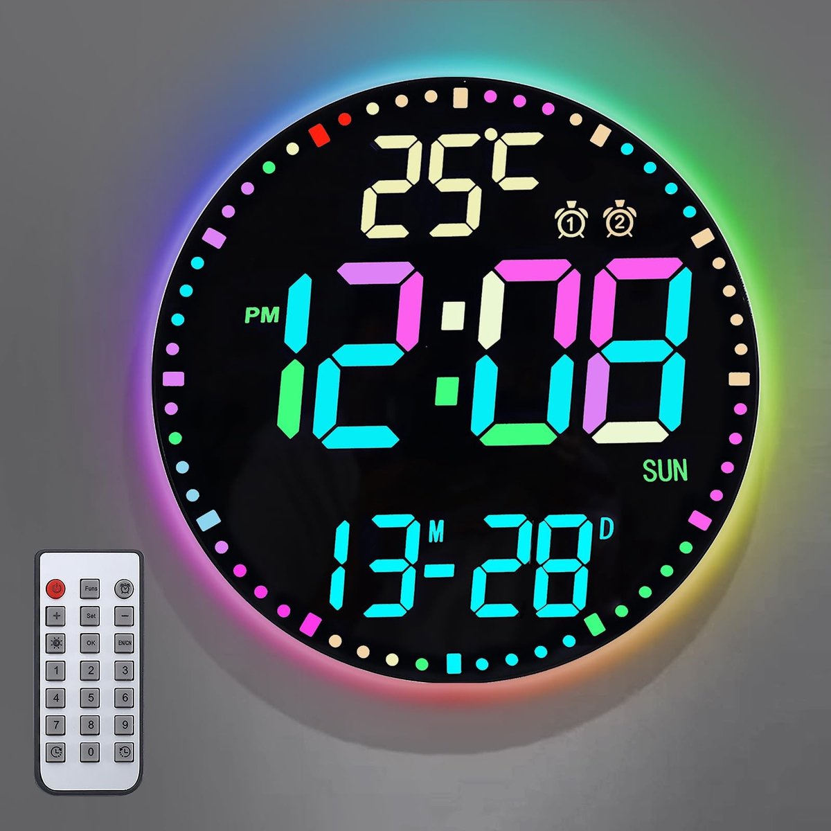Omgoods - 12 Inch LED Wandklok met Afstandsbediening en RGB Kleurverandering