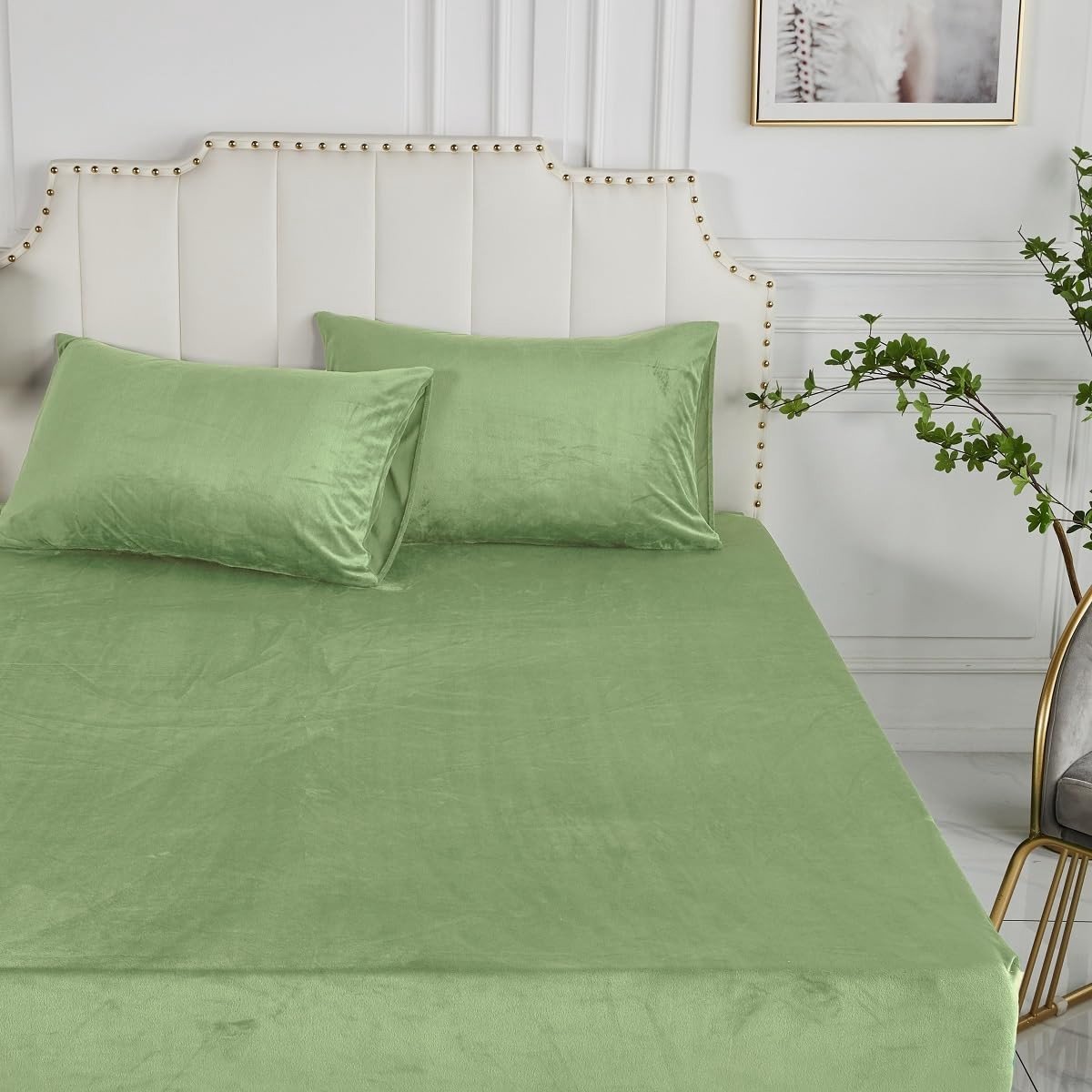 Omgoods - Fitted Sheet 120 x 200 cm Warm Lichtgroen - Winter Warm Cosy Flanel