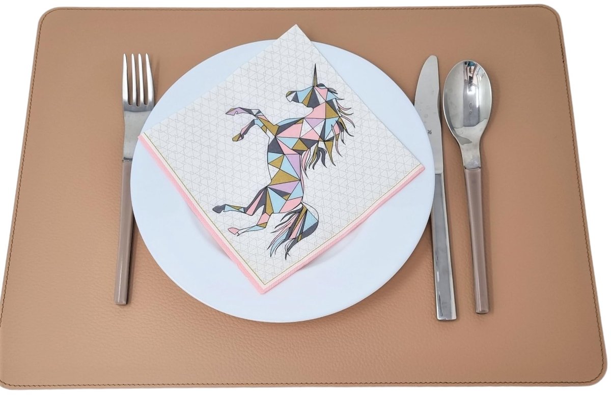 Omgoods - Set van 4 Placemat en Coaster in Gerecycled Leer - Camel