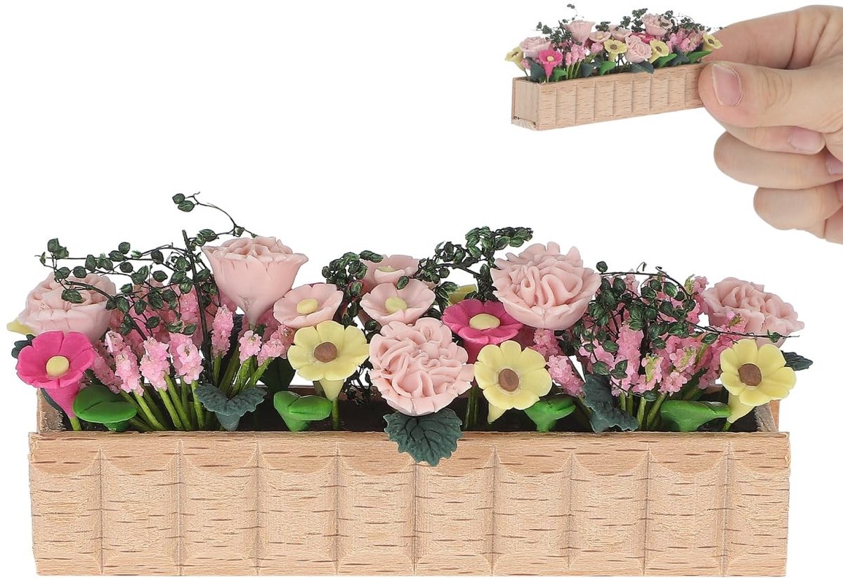 Omgoods - Miniatuur Houten Bloemenpot voor Poppenhuis