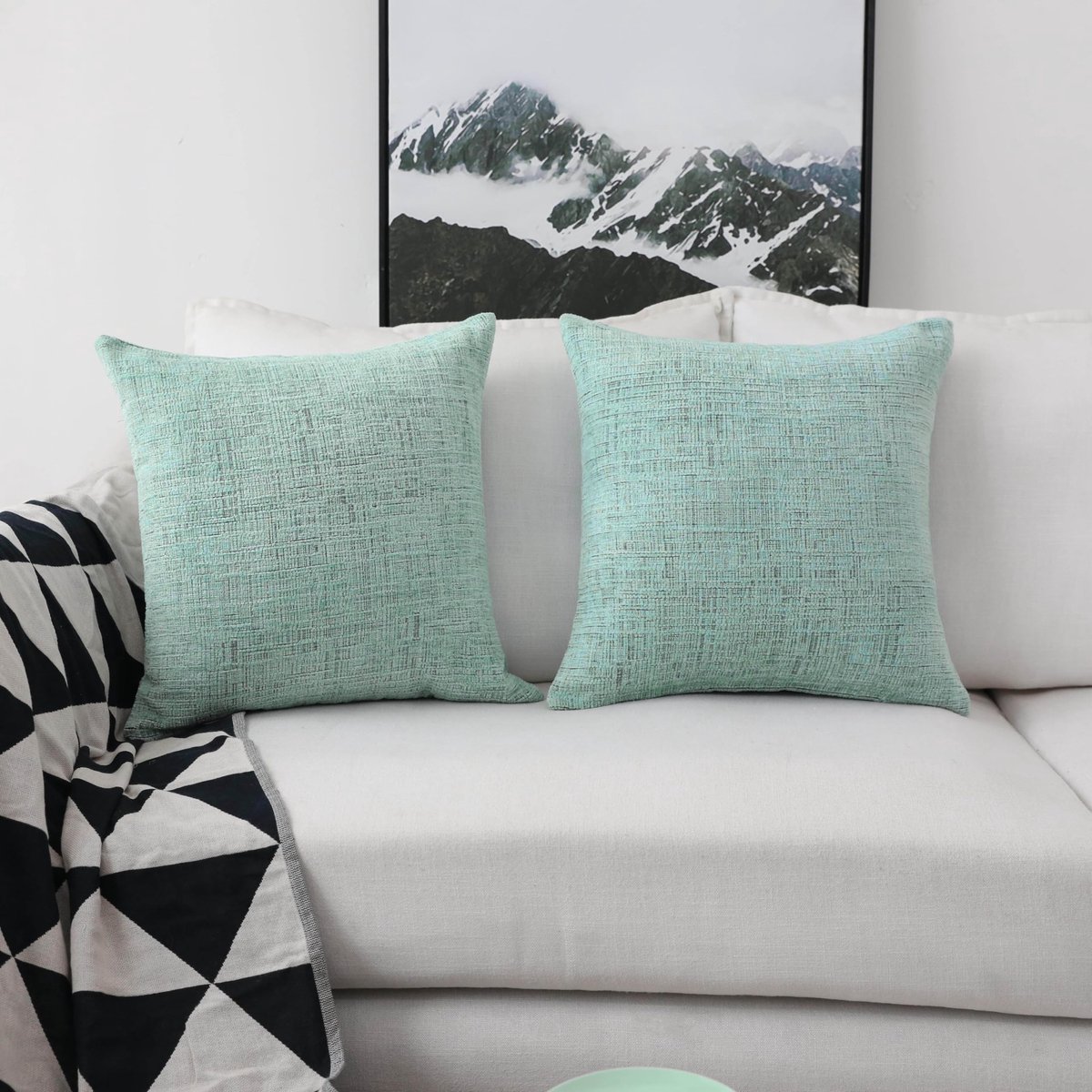 Omgoods - Set van 2 Grote Kussenhoezen - Chenille Decoratieve Kussens 60 x 60 cm, Turquoise
