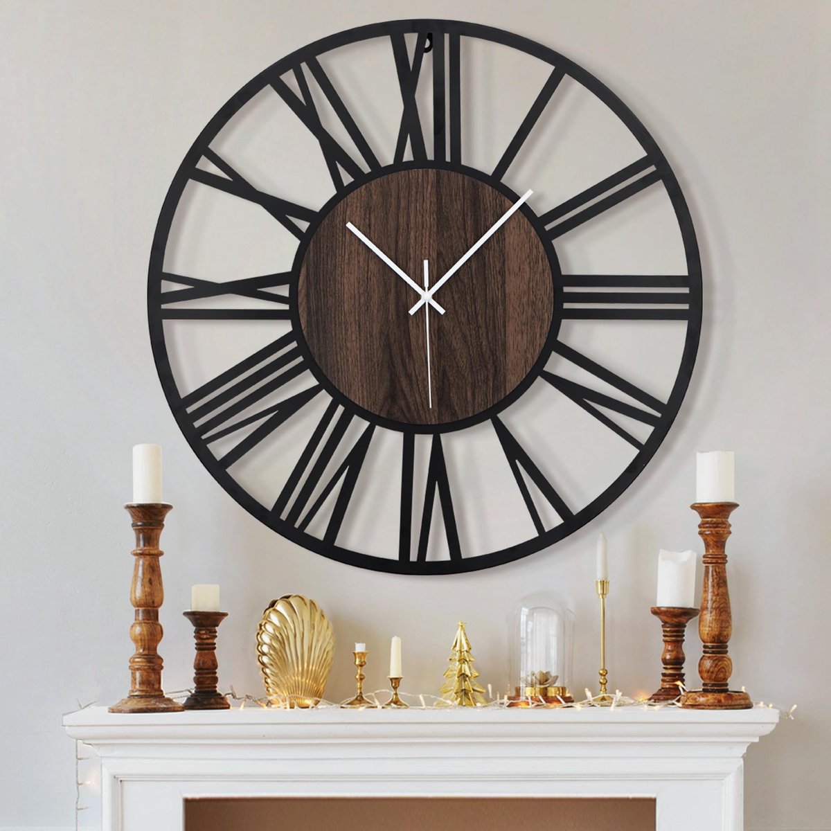 Omgoods - Grote Stille Wandklok - Geen Tikken, Batterij-Aangedreven, Moderne Houten Klok voor Woonkamer, Slaapkamer, Keuken, 40cm