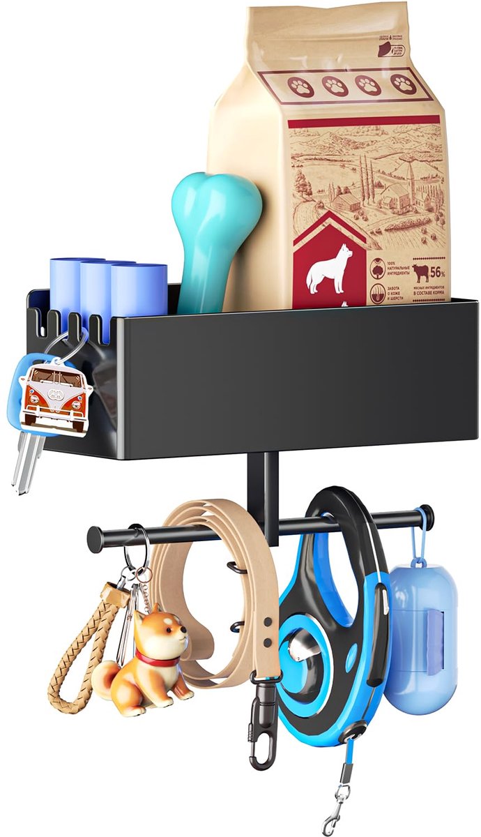 Omgoods- Hondengarderobe met Plank - Hondenriemhouder - Opbergruimte voor Hondenaccessoires - Sleutelrek - Grote Capaciteit - Functioneel Ontwerp - Hondenspeelgoedopslag