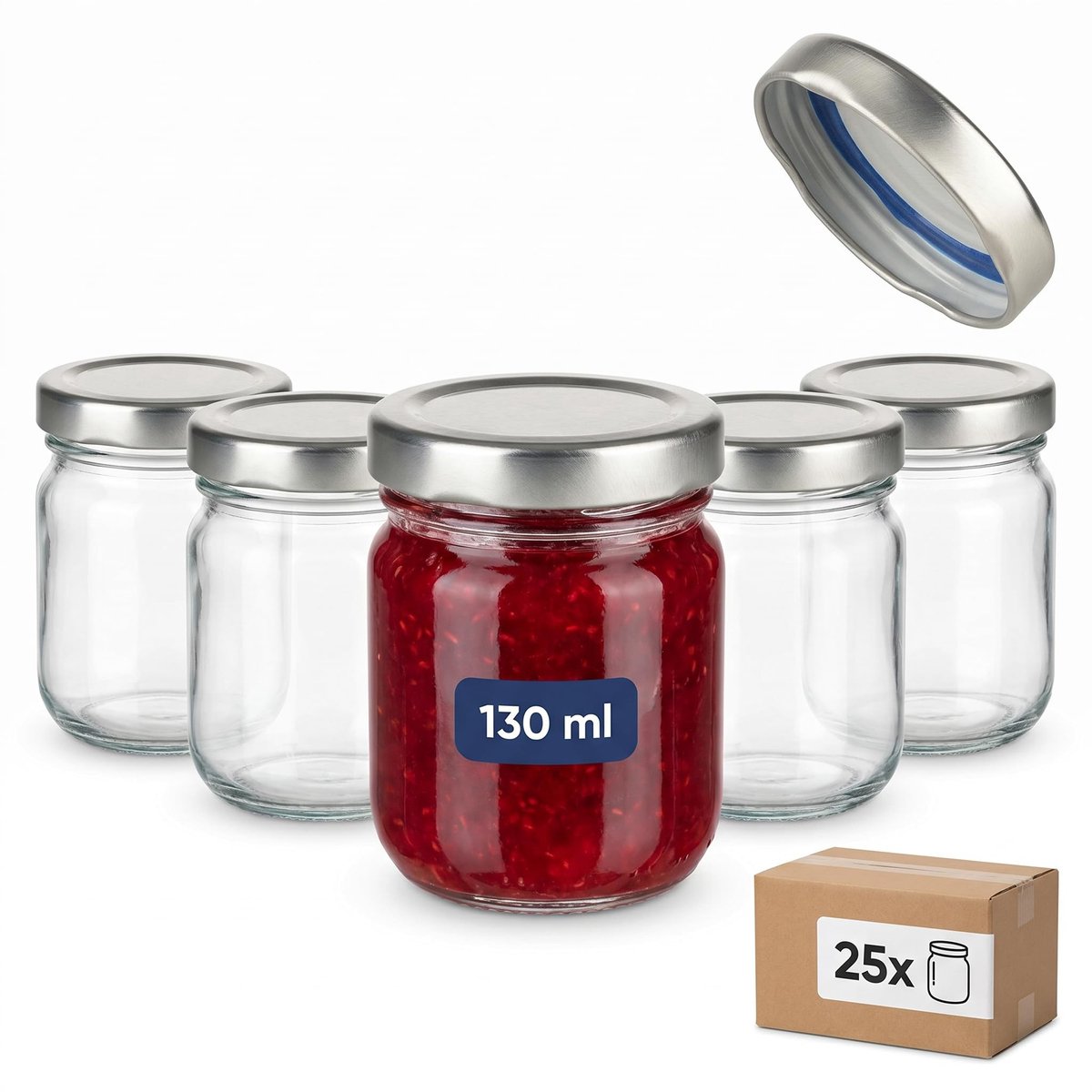 Omgoods - Set van 50 Glazen Inmaakpotjes 125 ml met Schroefdeksel