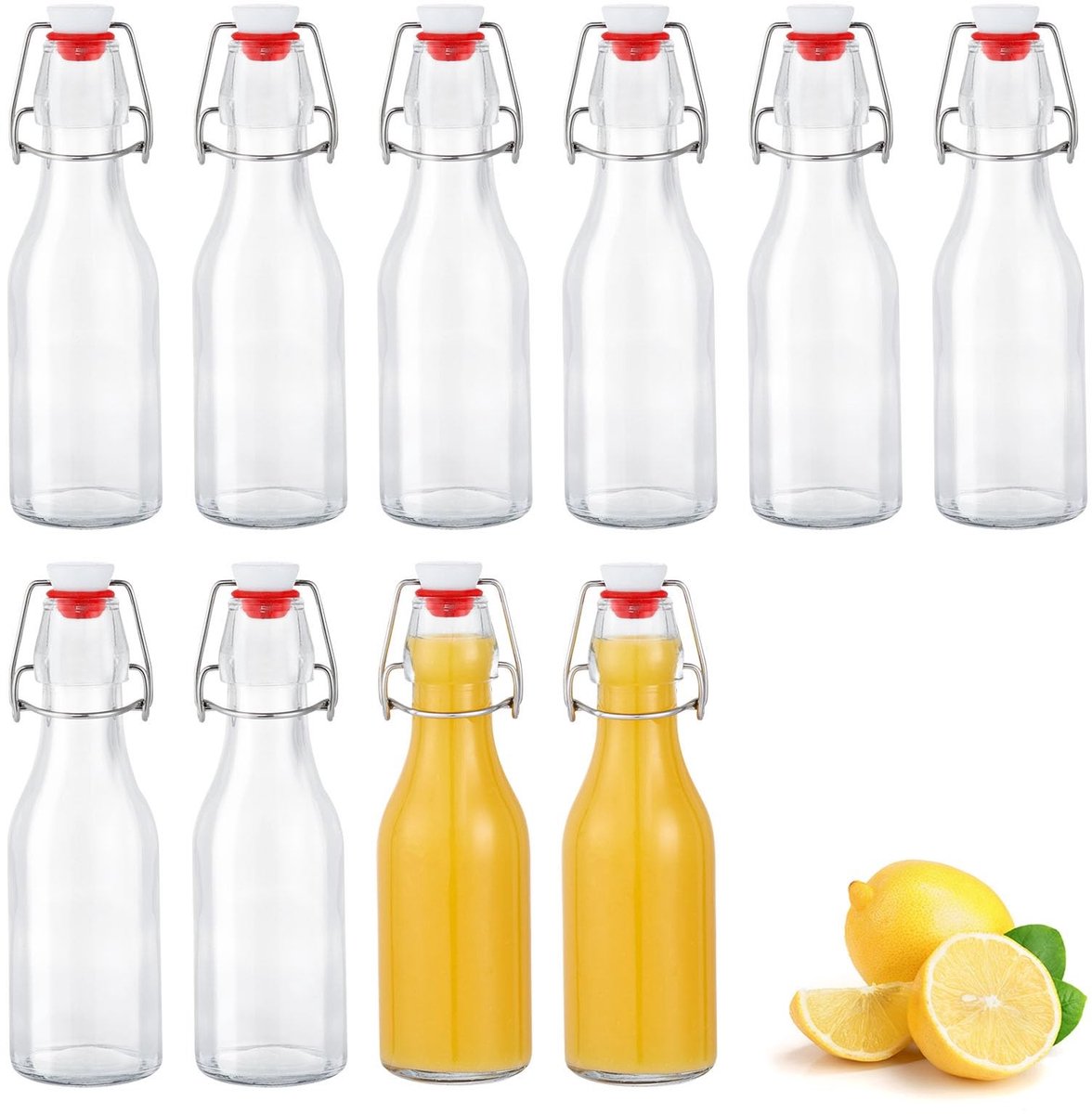 Omgoods - Set van 10 Glazen Flessen met Mechanische Sluiting - 250ml voor Dranken