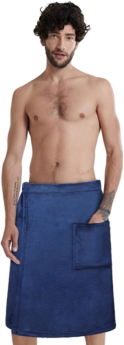 Omgoods- Saunakilt heren - Zachte sauna handdoek - Korte snit - Elastische band - Opgestikte zak - Comfortabel en praktisch - Saunahanddoek