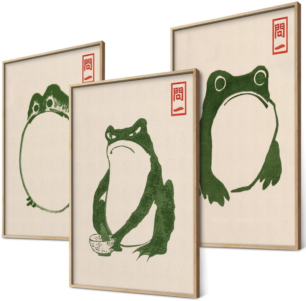 Omgoods - Hoji Frogs - Set van 3 Ukiyo-e Posters voor Wanddecoratie