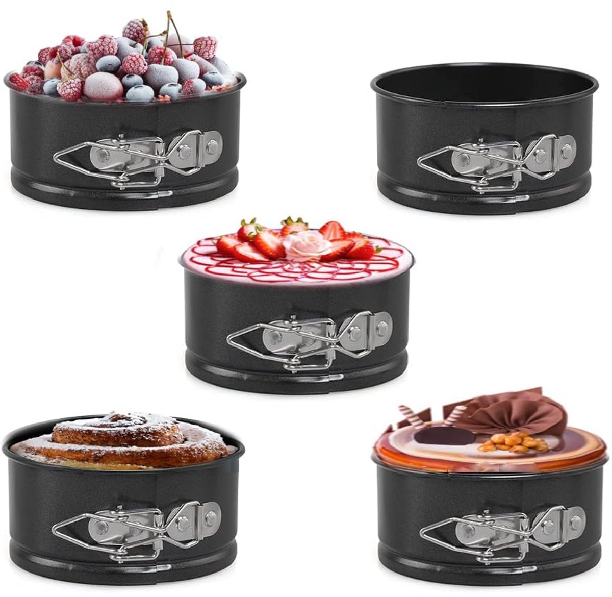 Omgoods - Set van 5 Kleine Springvormpannen - Mini Bakvormen Voor Taarten en Gebak