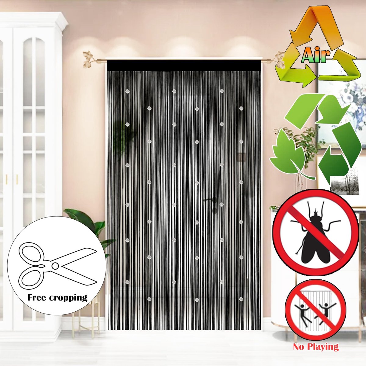 Omgoods - Beaded Vliegenraam 90x245 cm - Insectenwerende Gordijn voor Deuren en Raamdecoratie