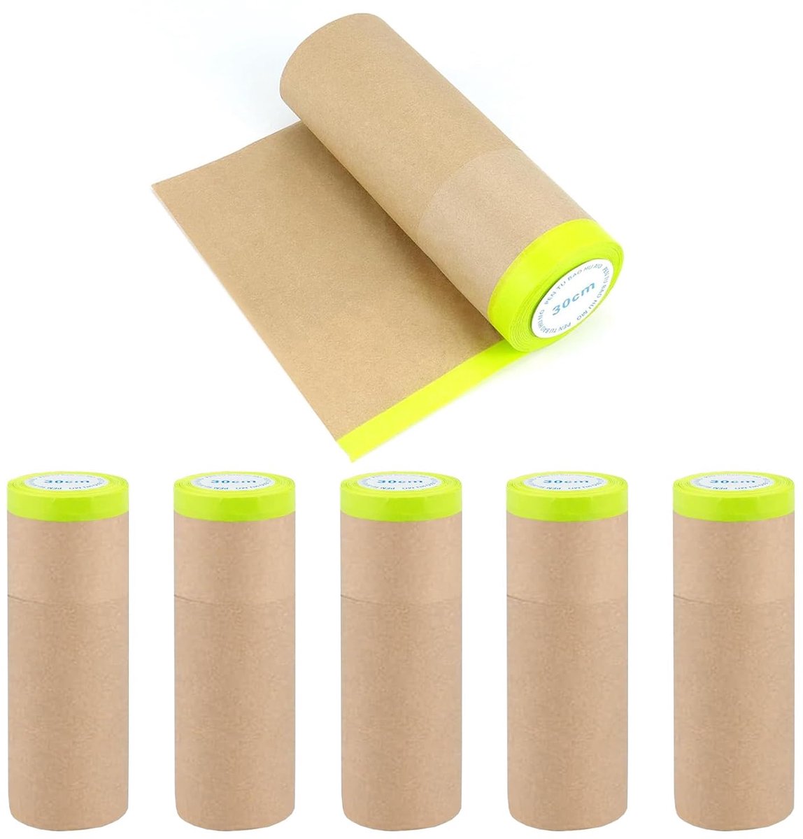 afdekpapier, afdekpapier met zelfklevende strips, zelfklevend afplakband voor lakken of voor ramen afplakken, schilderscrape (6 rollen - 30 cm x 15 m)