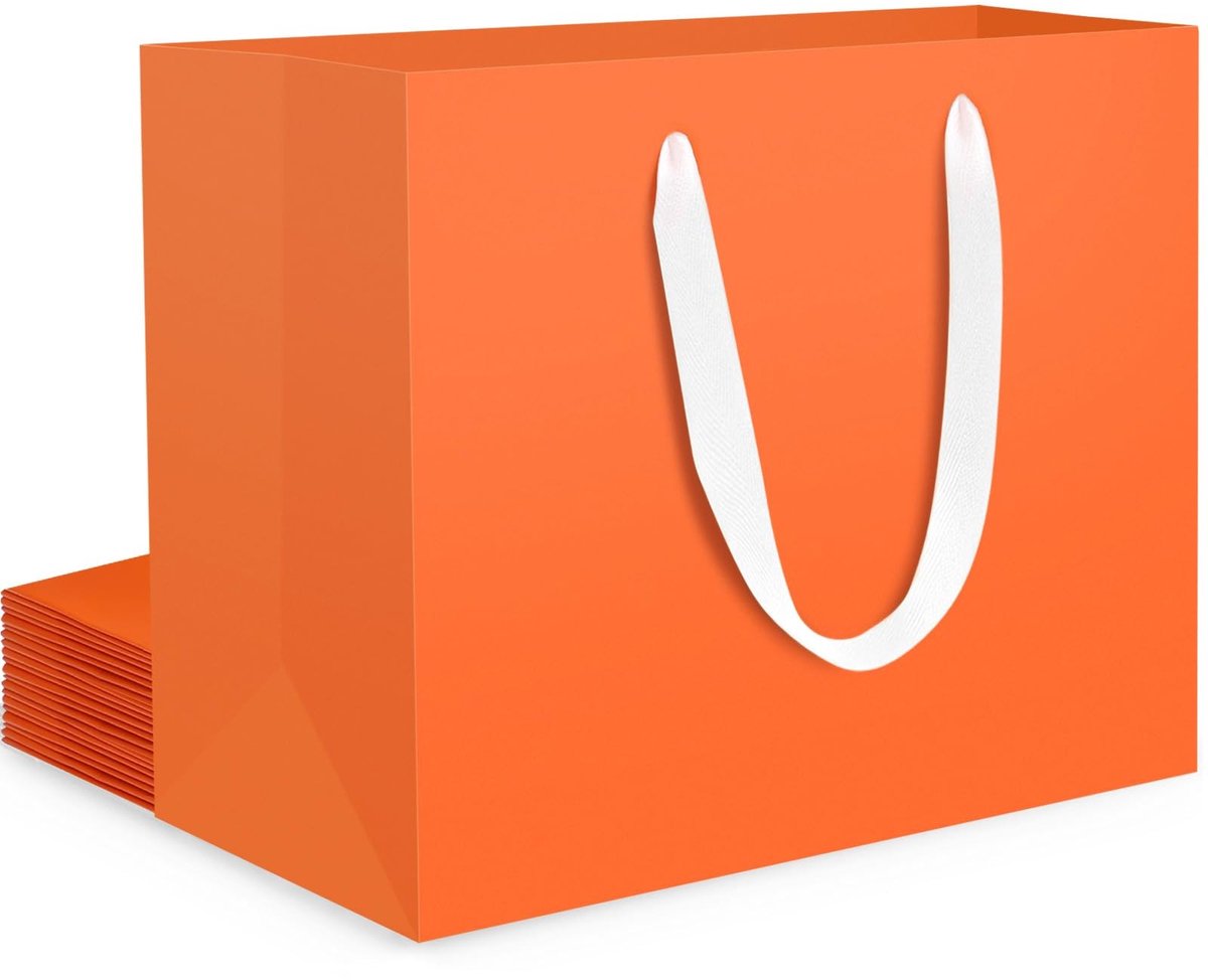 Omgoods - 10 Stuks Oranje Papier Cadeauzakken met Handvatten voor Feestelijke Gelegenheden
