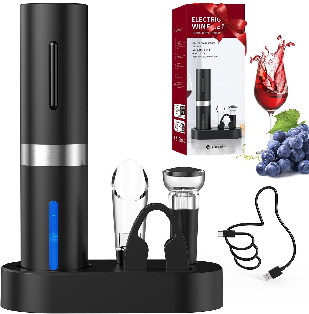 Omgoods - Elektrische Wijnopener Set - 5-in-1 Premium Wijnervaring