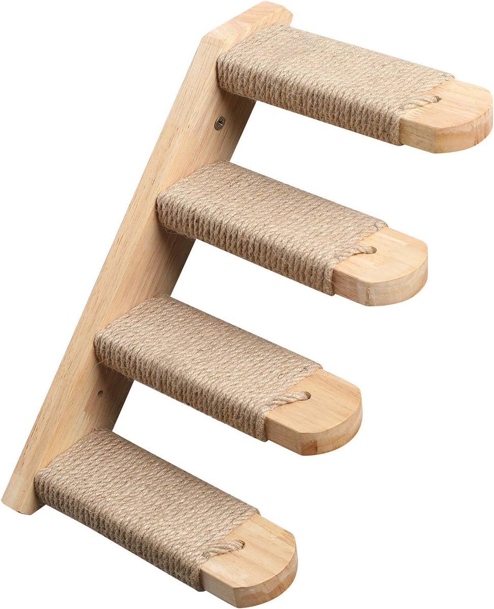Kat Klimmen Plank Muur Gemonteerd, Vier Stap Kat Trap Met Jute Krabben Voor Katten Baars Platform Supplies，links-naar-rechts