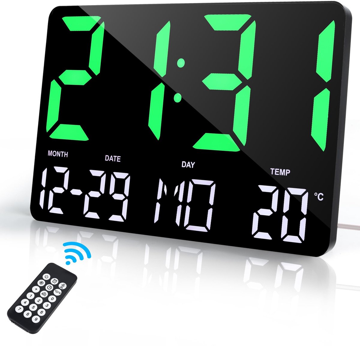 Omgoods - Lafocuse 12" Digitale Wandklok met Afstandsbediening - LED Groot Display