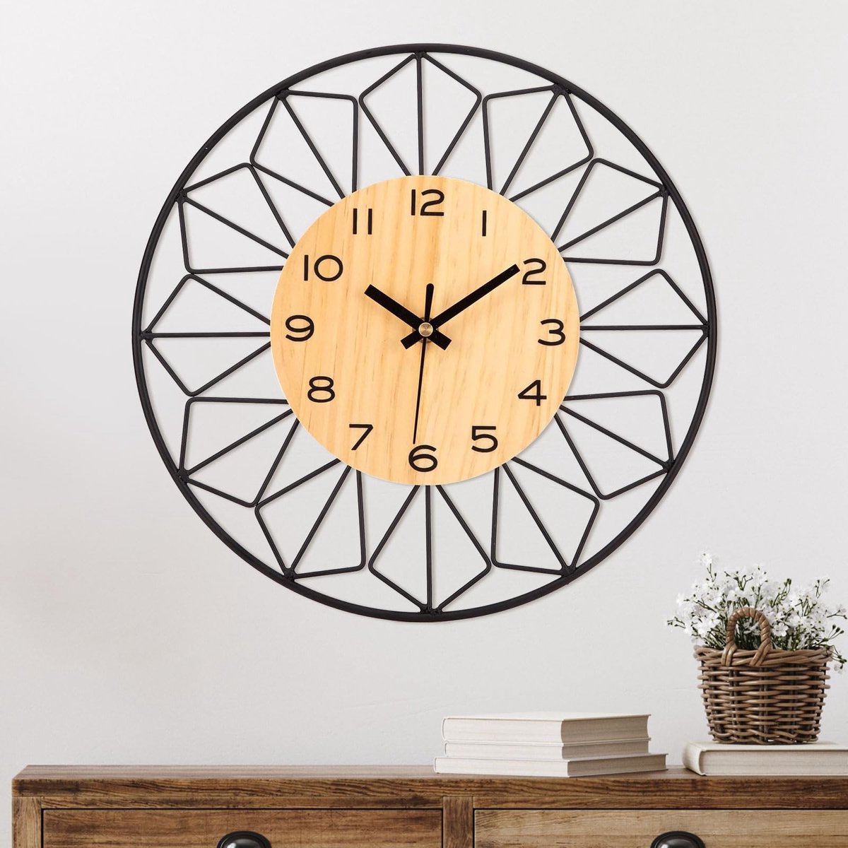 Omgoods - Vintage Houten Wandklok 58 cm - Stille Quartz voor Woonkamer en Slaapkamer